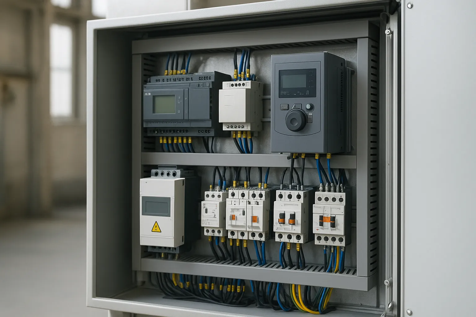 tablero eléctrico con arrancador suave variador y PLC